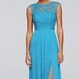 David's Bridal Long Bridesmaid Dress w Lace Bodice